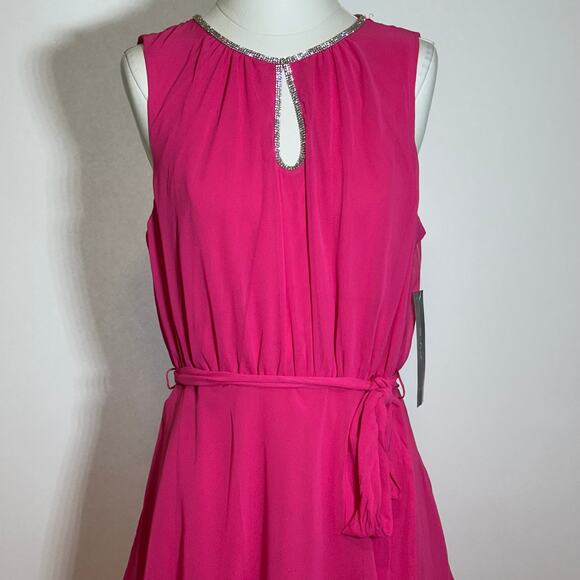 NWD MSK Barbie Pink Keyhole Neck Tiered Chiffon Gown Sleeveless Womens Medium M - Picture 3 of 16